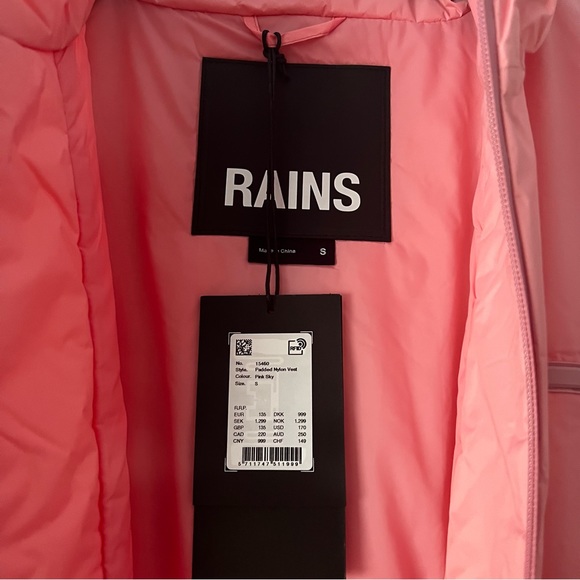 NWT Rains Padded Nylon Vest Pink Sky Small - Picture 7 of 11
